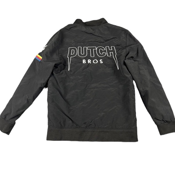 Dutch Bros XS+SMALL Black Bomber Jacket Windmill Stripe Lightweight - Picture 4 of 10